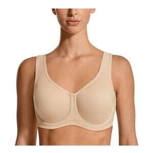 SYROKAN Women's Max Control Underwire High Impact Sports Bra Beige Size 36G A227
